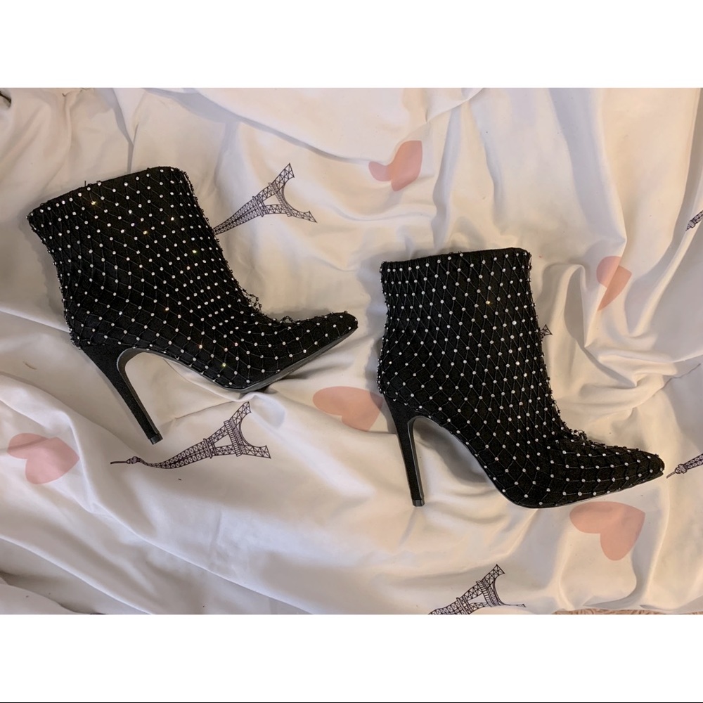 Fashion nova rhinestone mesh heel booties
